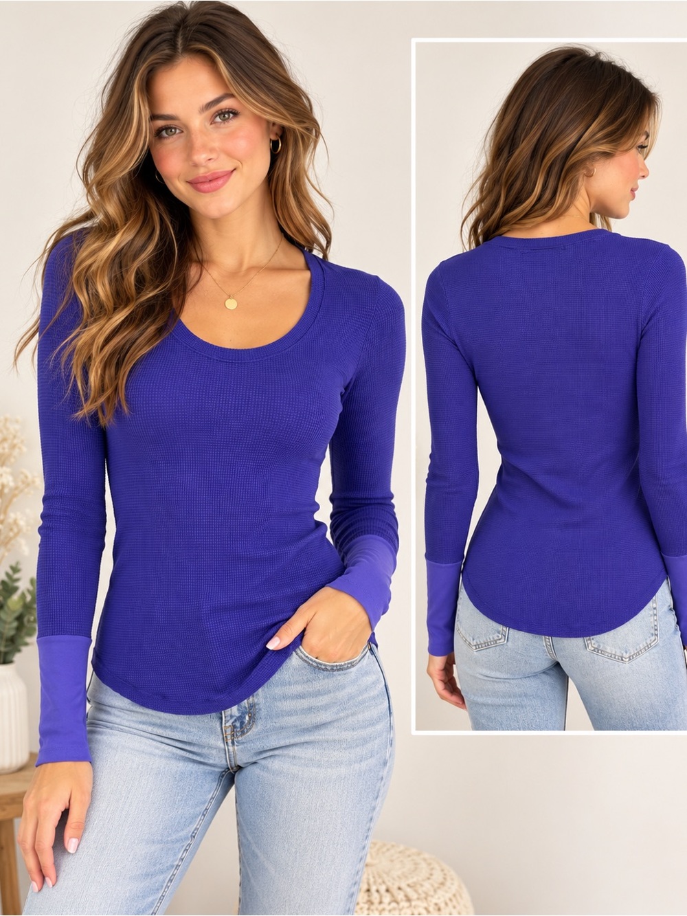 Michael Stars Long Sleeve Scoop Neck Top in Royal Blue